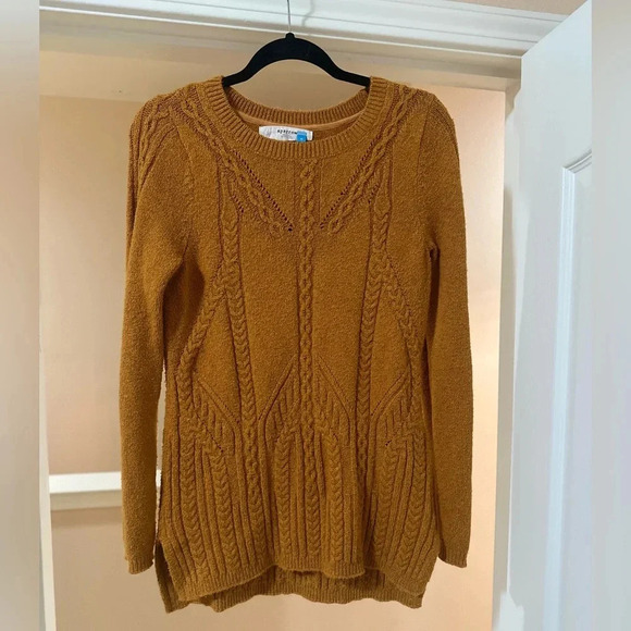Anthropologie SPARROW‎ Cable Print Mustard Yellow Tunic Sweater. Size Medium. - Picture 1 of 11